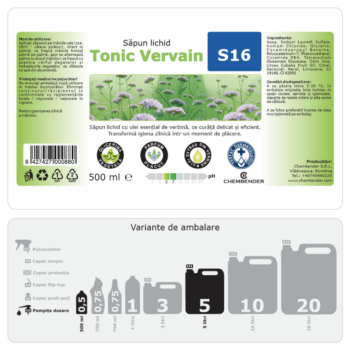 Sapun lichid parfumat Tonic Vervain S16